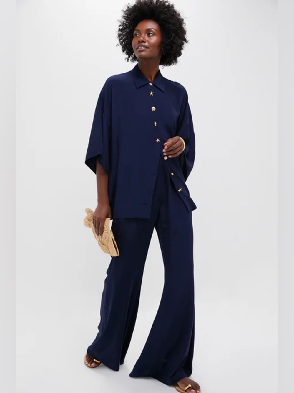 Tuckernuck Navy Blue Viscose Charmeuse Moore Wide Leg Pant Medium - Picture 2 of 15